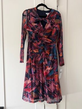 London Times Multicolor Abstract Long Sleeve A-Line Dress